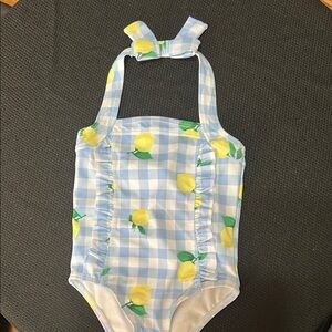 Blue Gingham Lemon Print Swimsuit